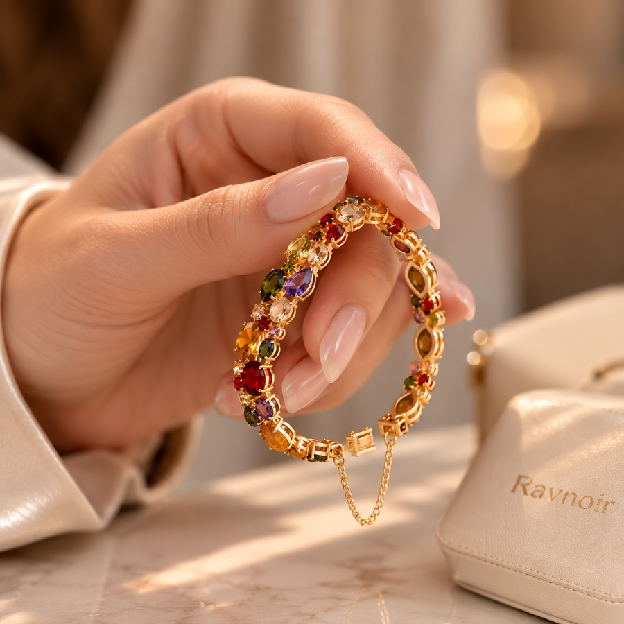 Prismé Bracelet with multicolor crystals and gold-plated finish