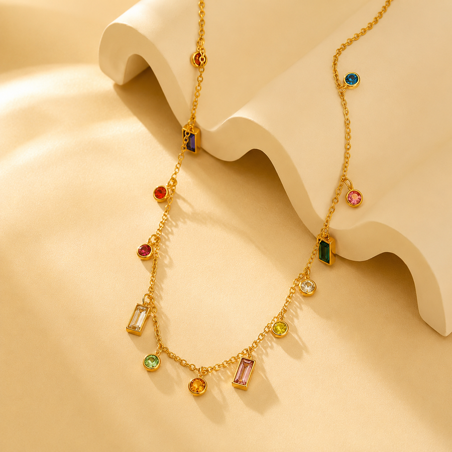 Ravnoir Liora Necklace with geometric pendant and zircon crystals