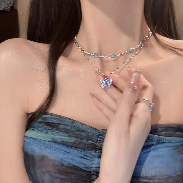 Aurelia necklace worn, layered design