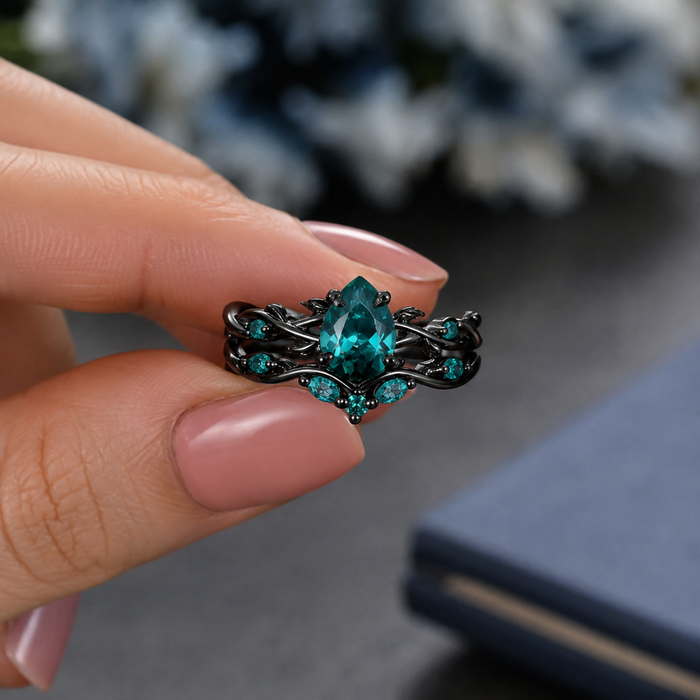 Emera Emerald Ring stacked and worn together